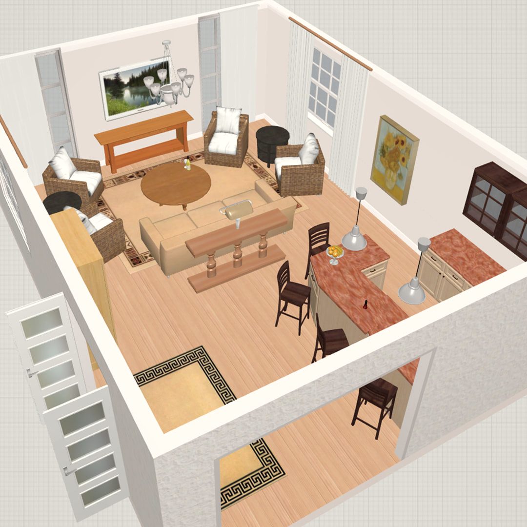 A 3D floor plan rendering of a full home layout by JK Home Design